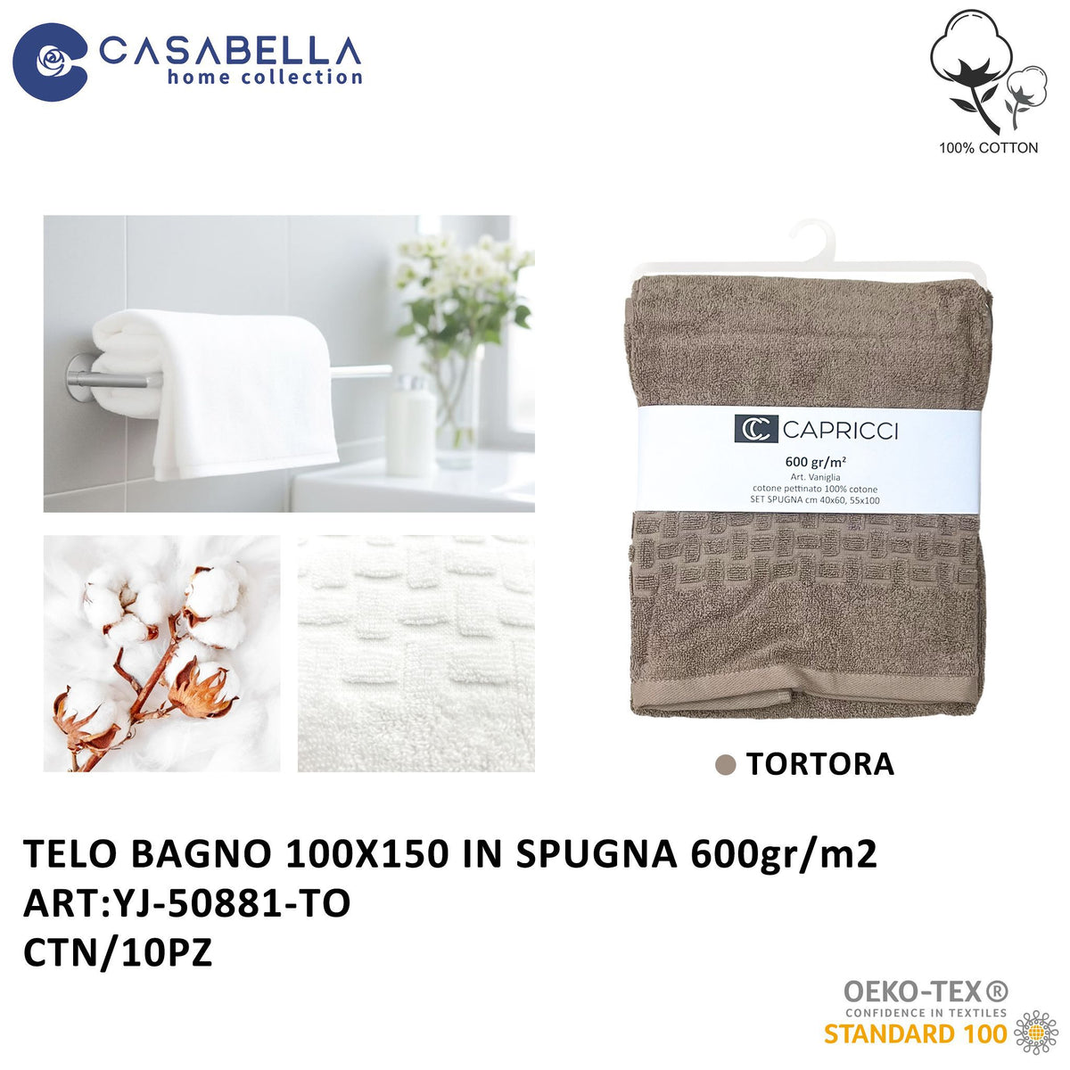 Telo Bagno 100X150 Tortora
