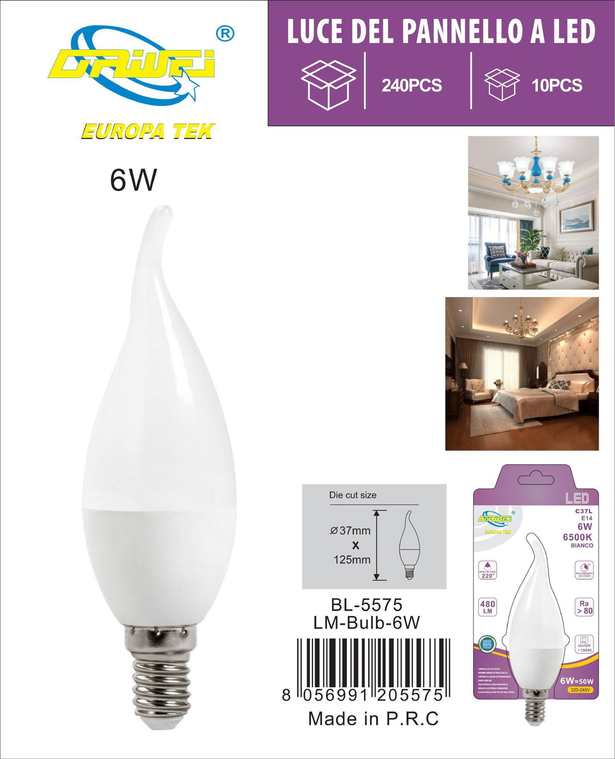 Lampadina decorativa a candela — 6 W, E14