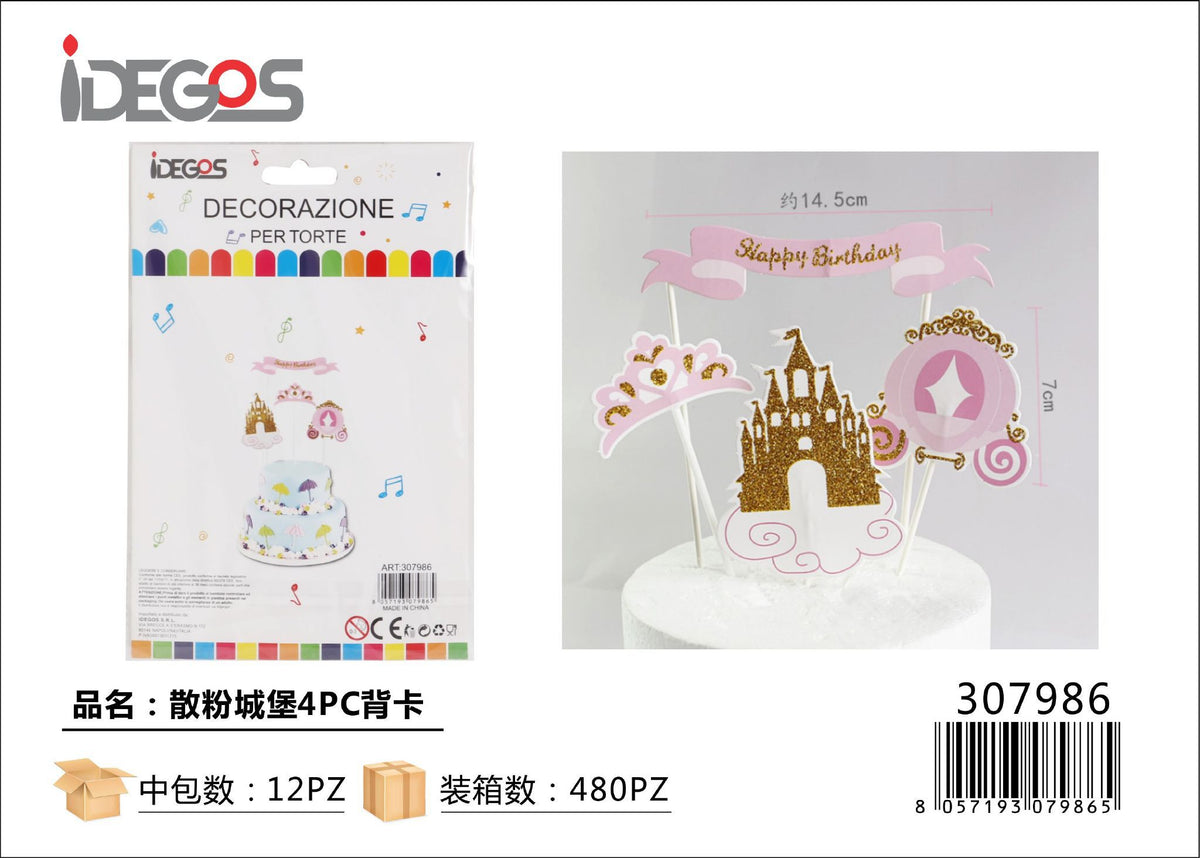 Decorazioni per torta Castello glitterato, 4 pezzi