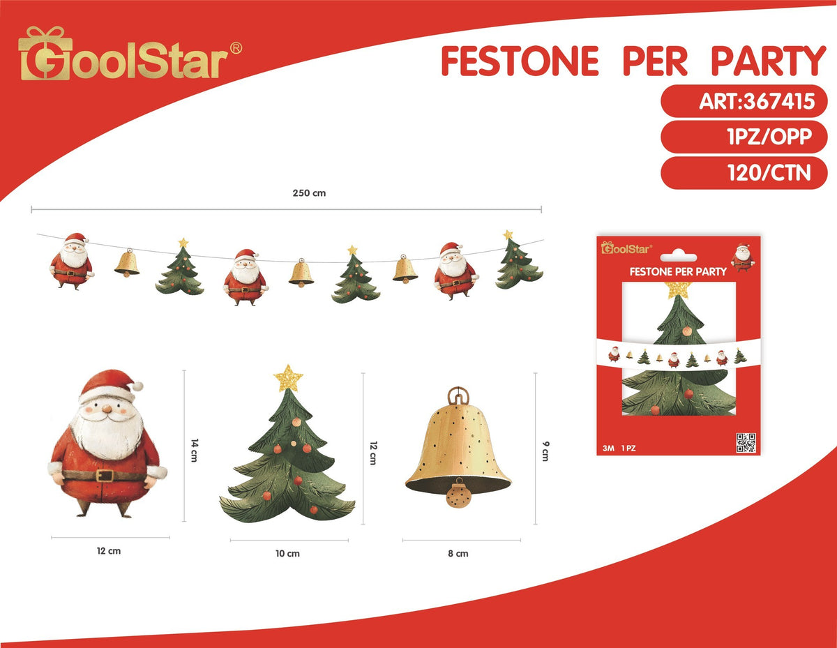 Festone con Babbo Natale, alberi e campane - serie B