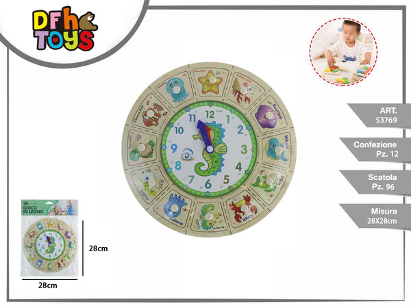 Puzzle orologio con animali marini e pomelli, 28 cm