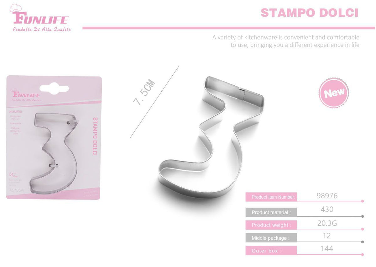 Stampo per biscotti a forma di numero 3