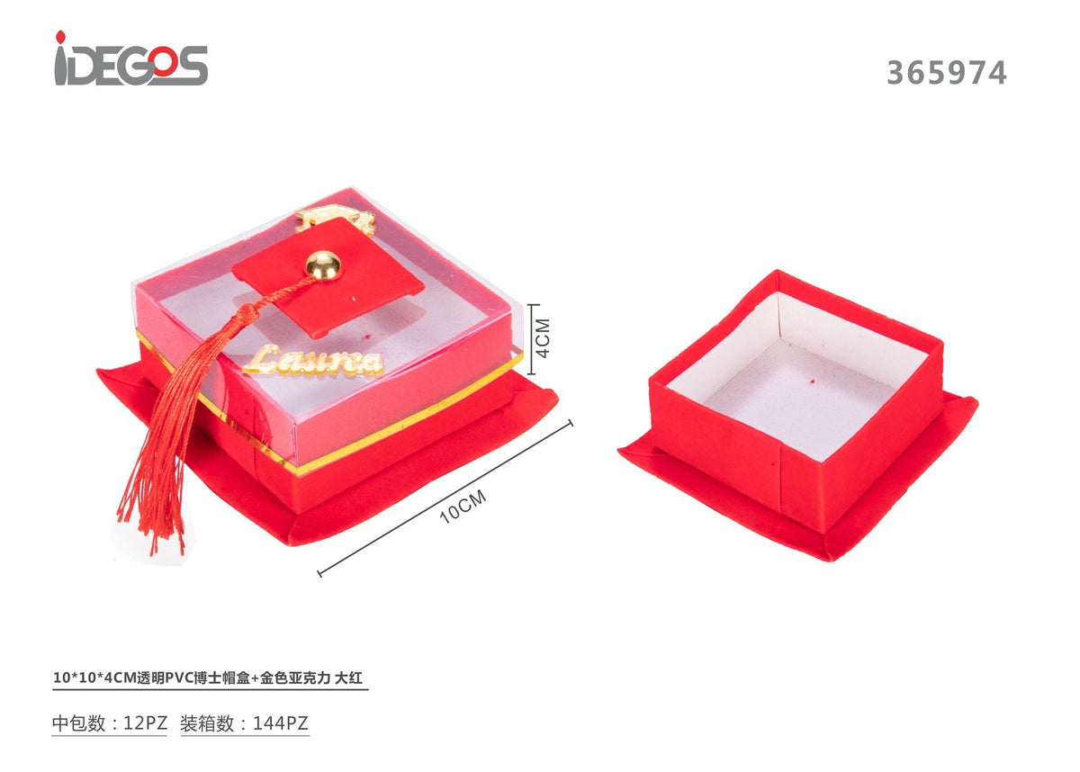 Scatolina trasparente a tocco in PVC con decoro oro, 10 x 10 x 4 cm