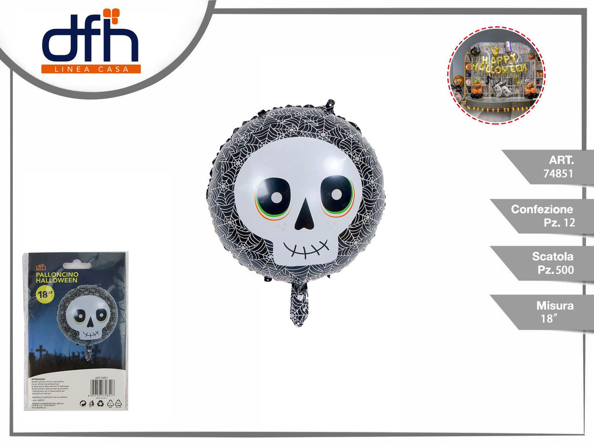 Palloncino foil Halloween con teschio, 18 pollici