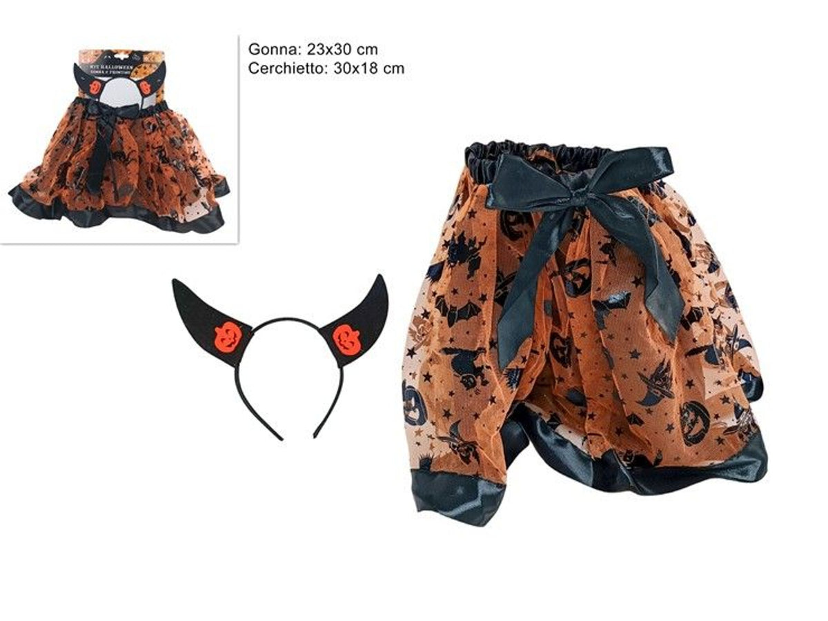 Set Halloween con gonnellino e cerchietto a corna