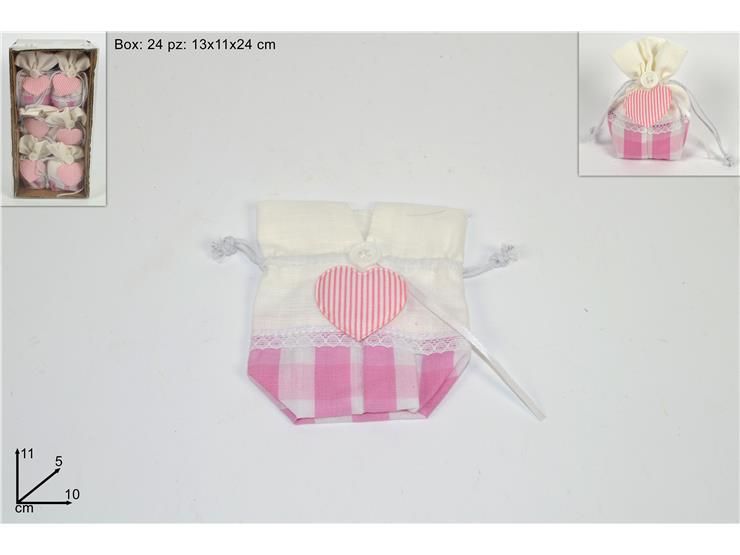 Sacchetto in tessuto a quadri con cuore rosa
