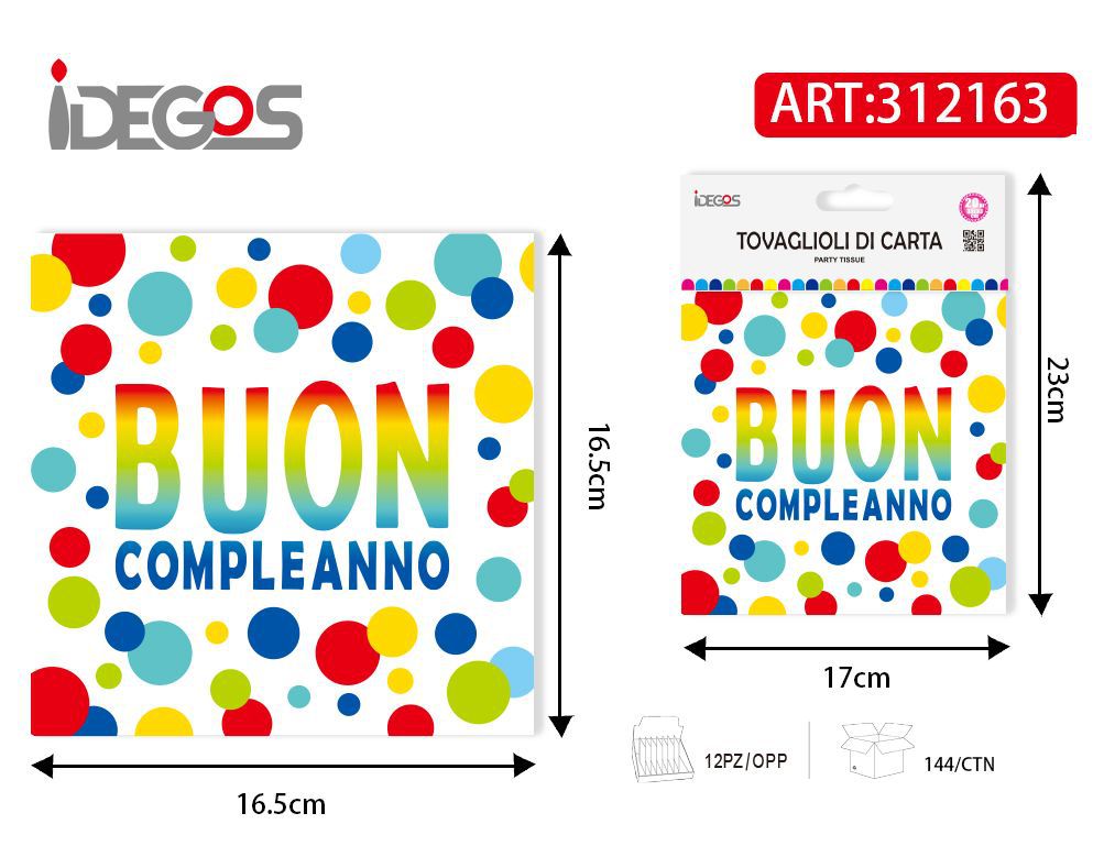 Tovaglioli di carta buon compleanno colorati 20 pezzi