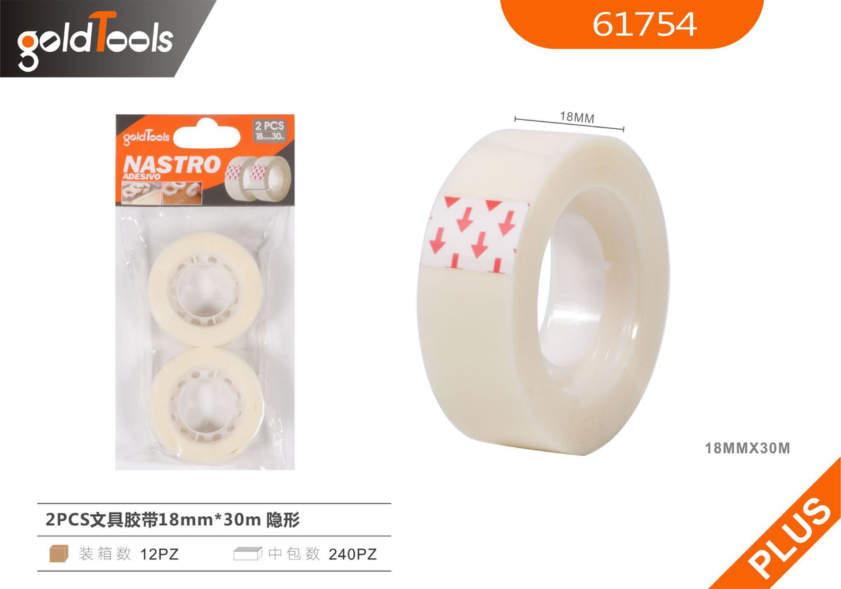 Nastro adesivo per cancelleria, confezione da 2 rotoli, 18mm x 30m