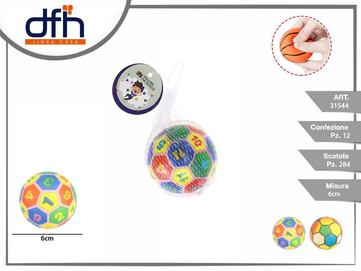Pallina rimbalzante colorata con numeri, 6 cm