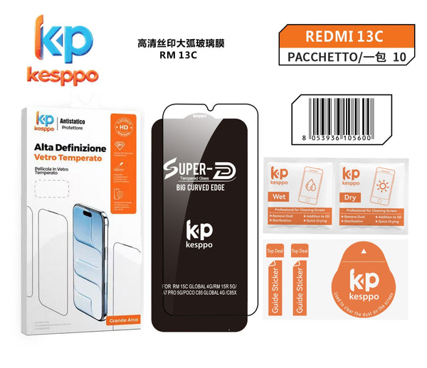Pellicola protettiva per Redmi 13C – in vetro temperato, con bordo nero