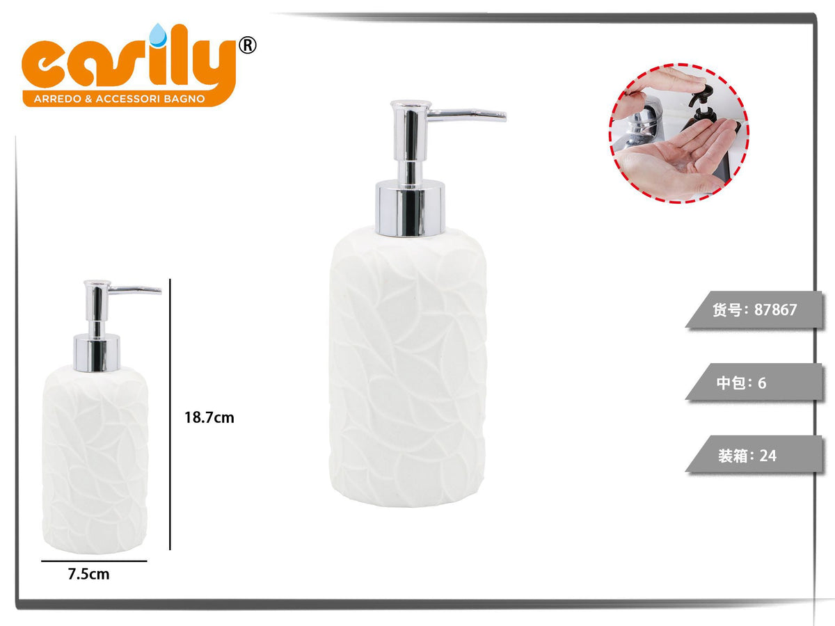 Dispenser sapone in resina con foglie a rilievo