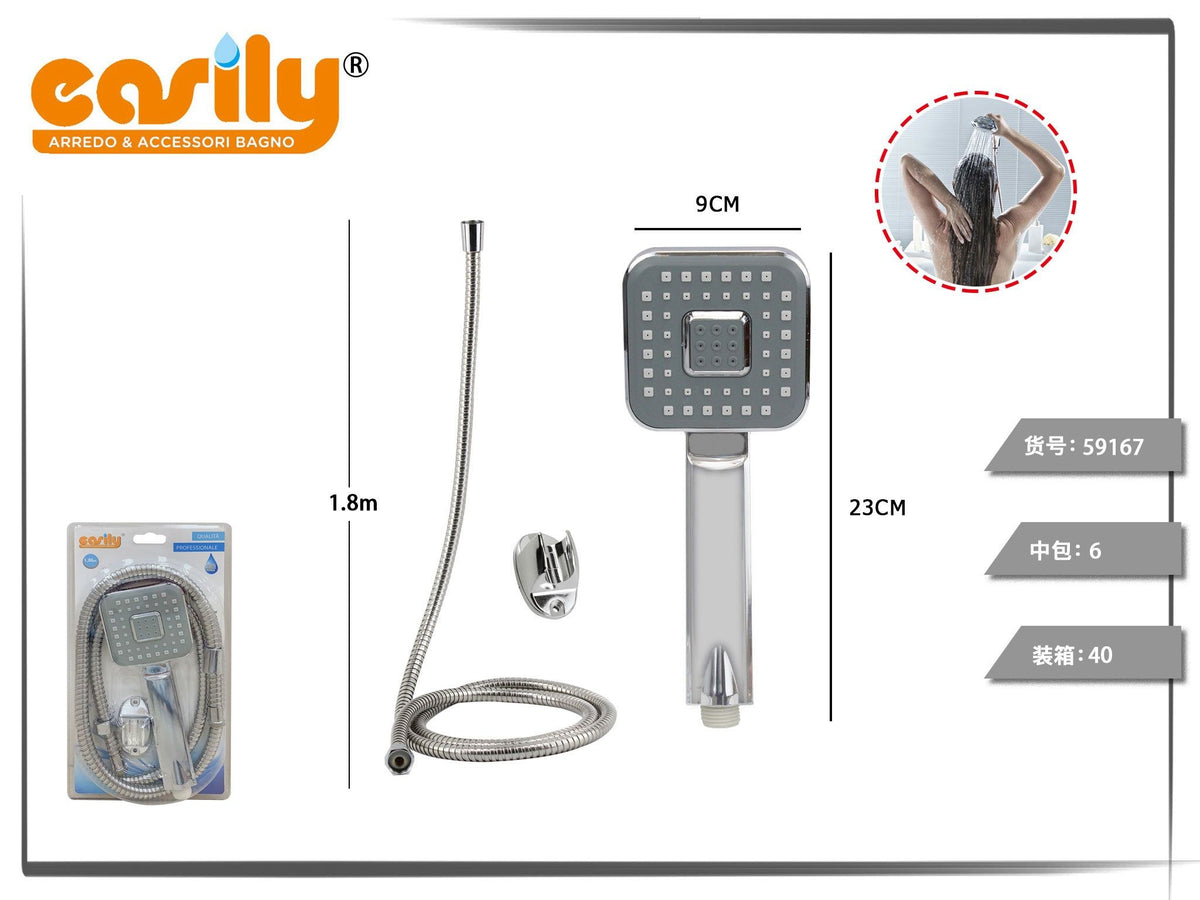 Kit doccetta quadrata con zona centrale a getti e flessibile 1,8 m