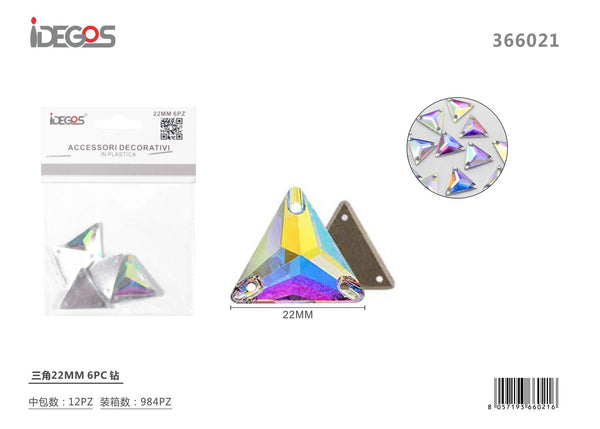 Set di 6 strass triangolari, 22 mm