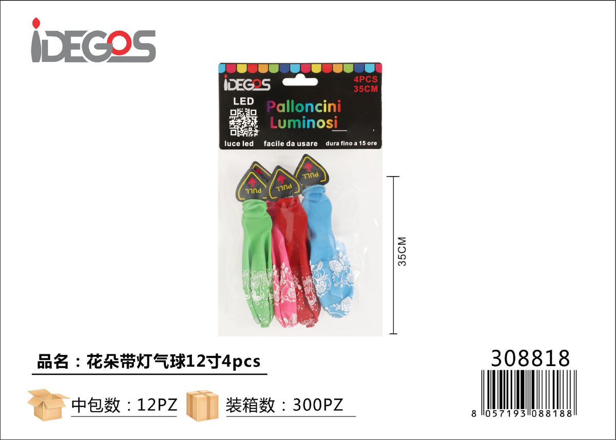 Palloncini luminosi con stampa 4pz colorati