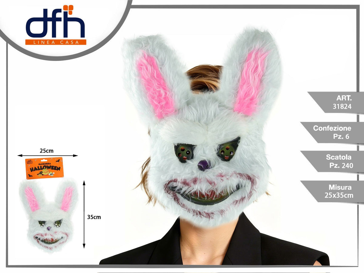 Maschera Halloween coniglio horror in peluche, 35 cm