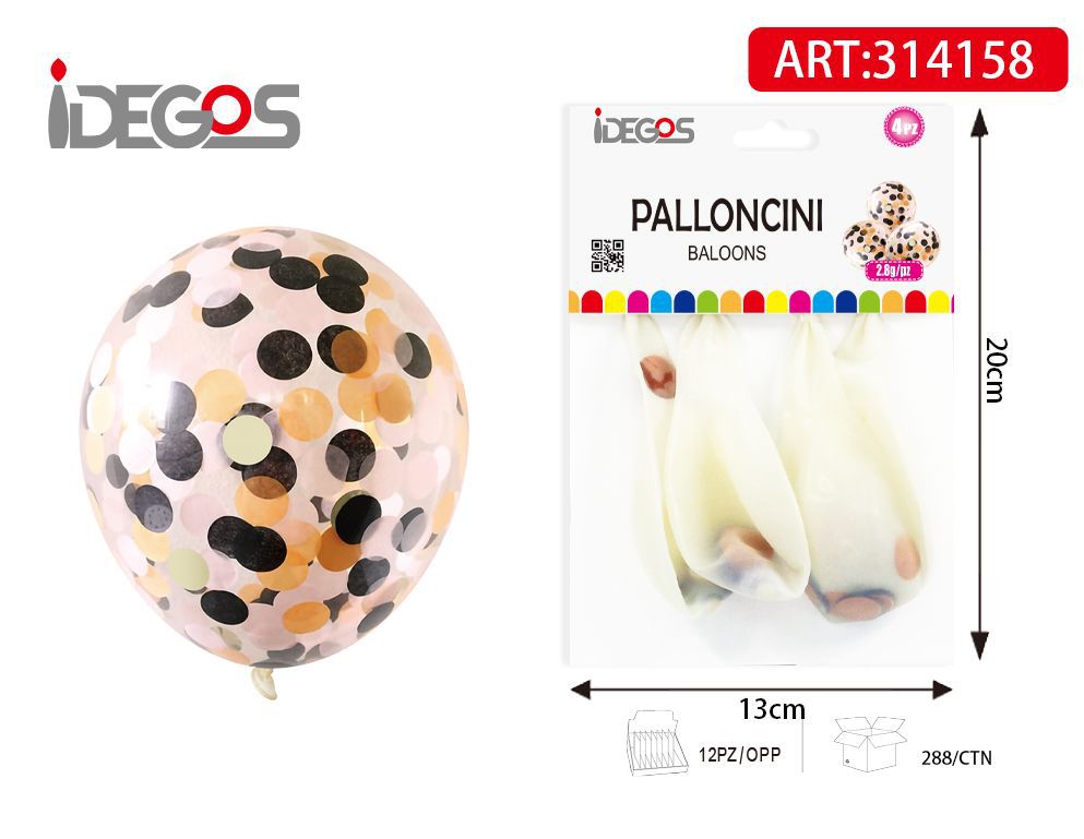 Palloncini con coriandoli oro e neri, 4 pezzi