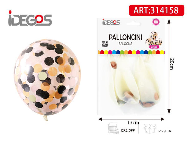 Palloncini con coriandoli oro e neri, 4 pezzi
