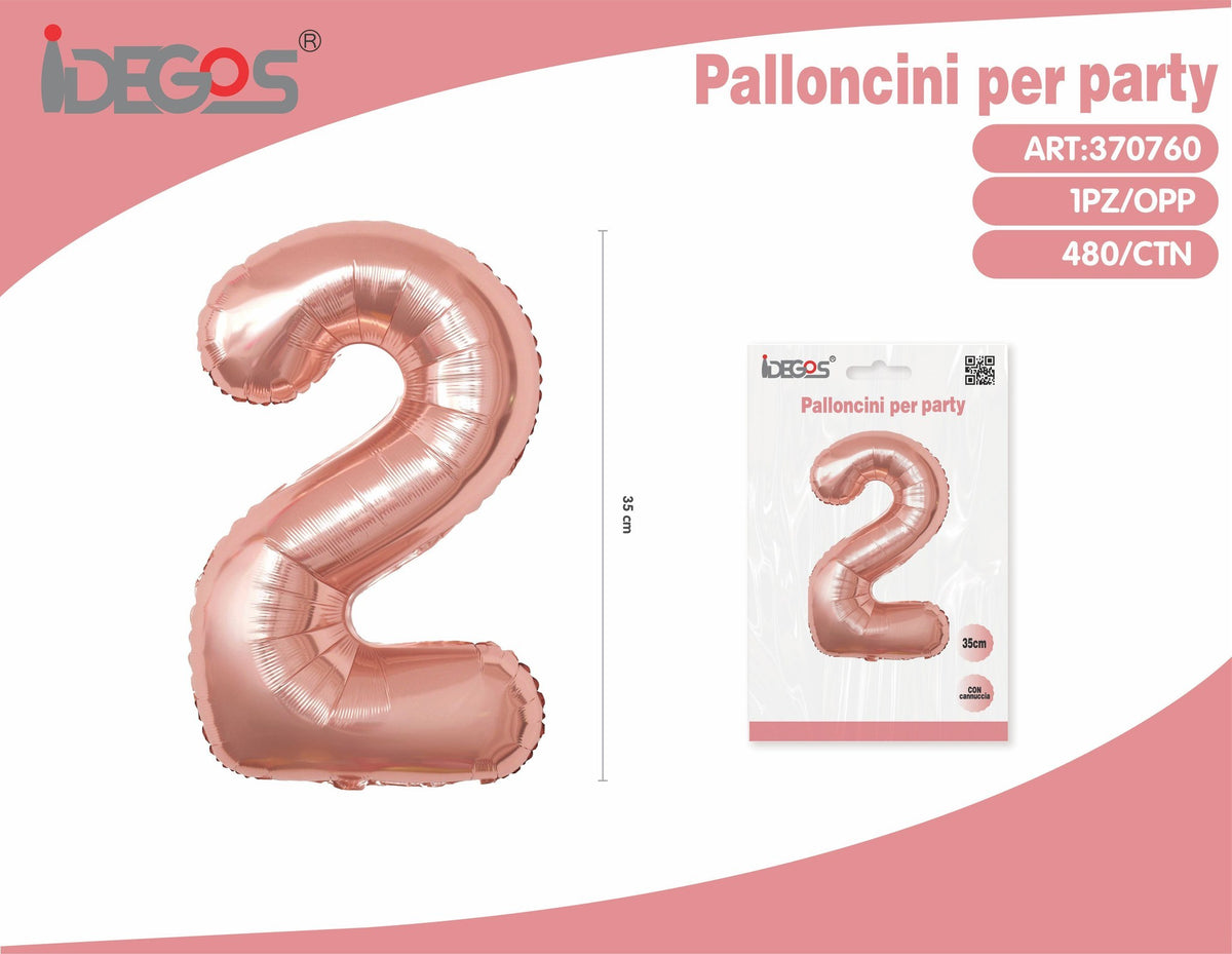 Palloncino Numero 2 Oro Rosa 35cm
