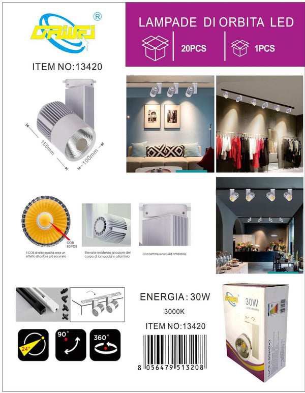Faretto su binario — 30 W, 30 W, 3000 K