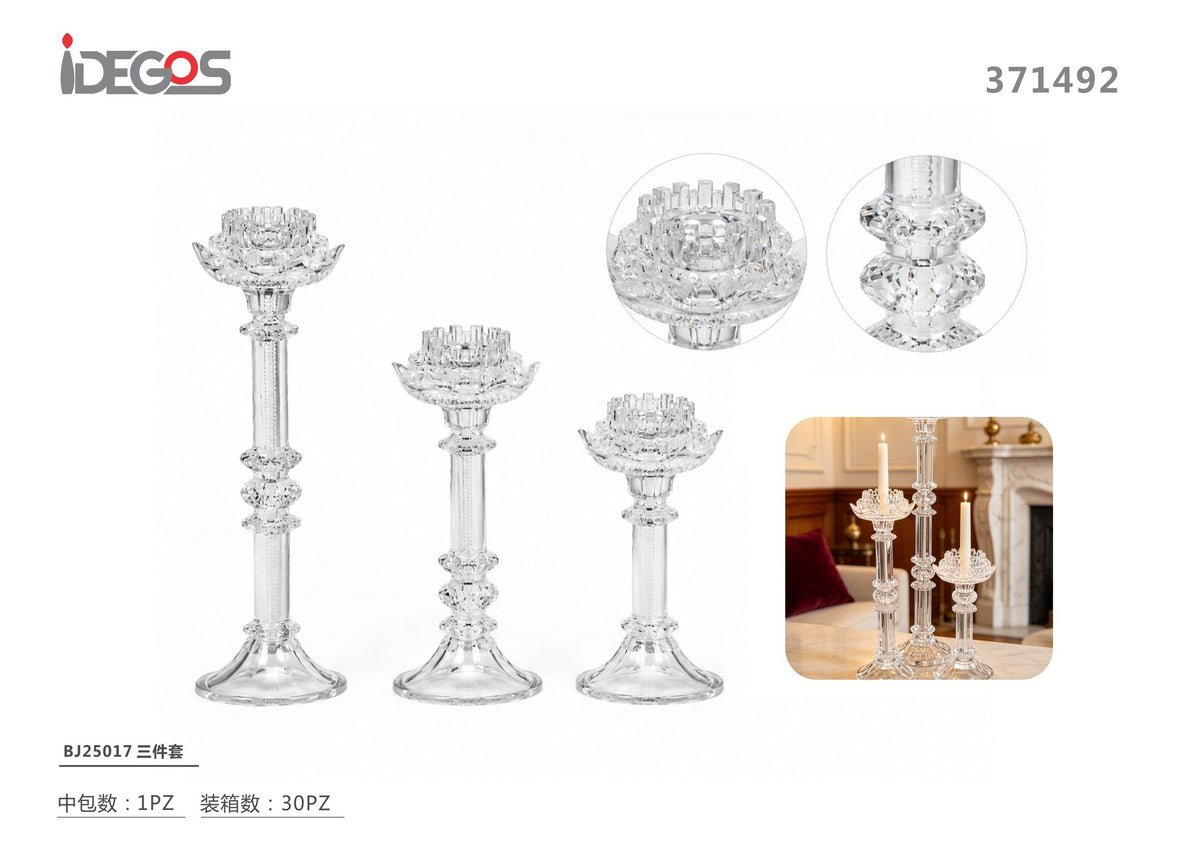 Set di tre portacandele trasparenti BJ25017