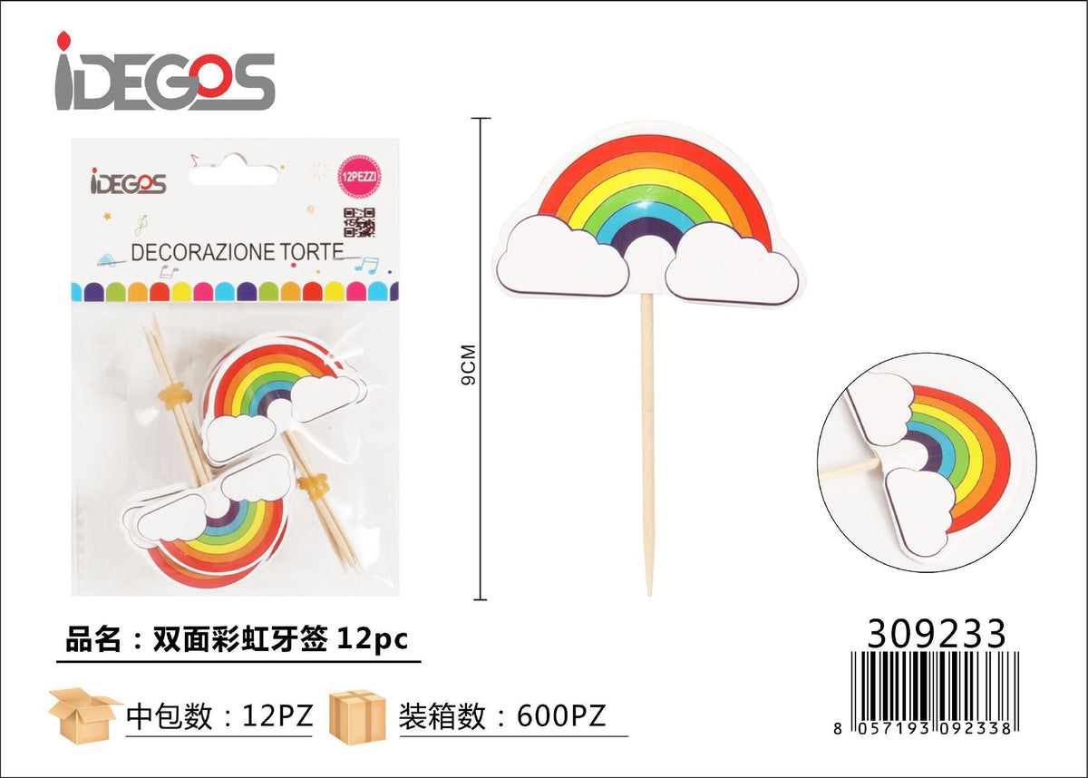 Stecchini decorativi Arcobaleno a doppia faccia, 12 pezzi
