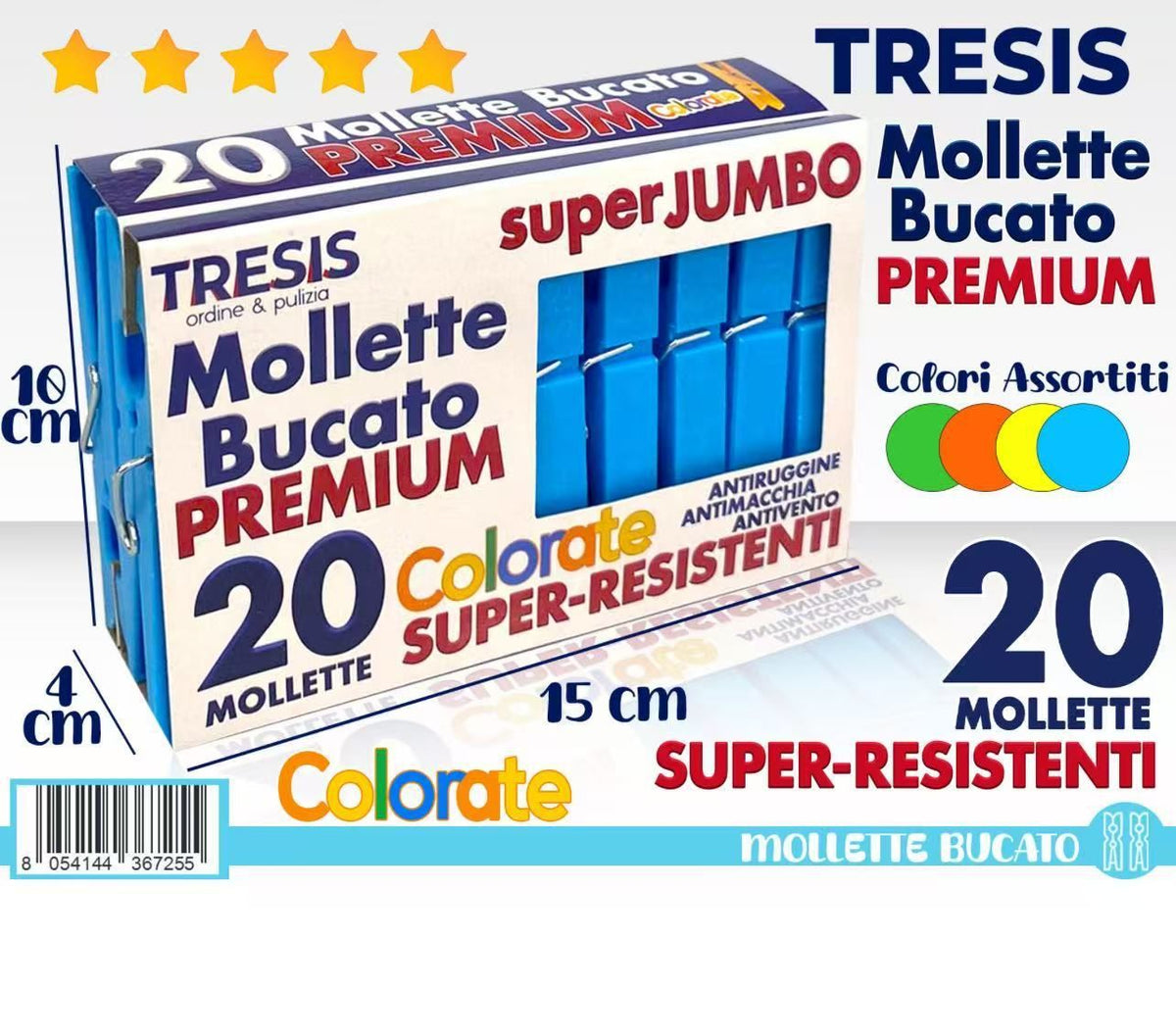 TRESIS MOLLETTE PLASTICA ASS 20PZ