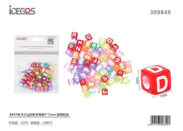 Perline cubiche con lettere, 7 x 7 mm, 15 g