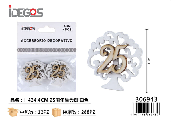 Decorazione Albero della vita Numero 25 in legno, bianco, 4 cm