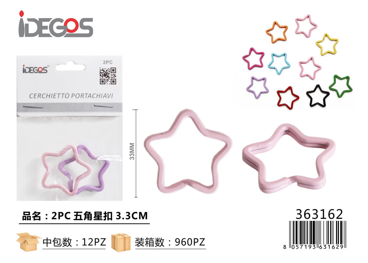 Set di 2 moschettoni a stella per accessori, 3,3 cm, colori assortiti