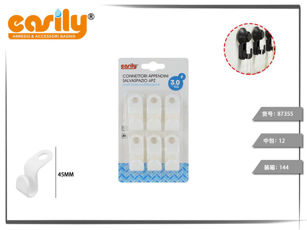Set di 6 connettori singoli per grucce, 45 mm
