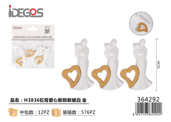 Decorazione Cuore con sposi H3836, bianco e oro