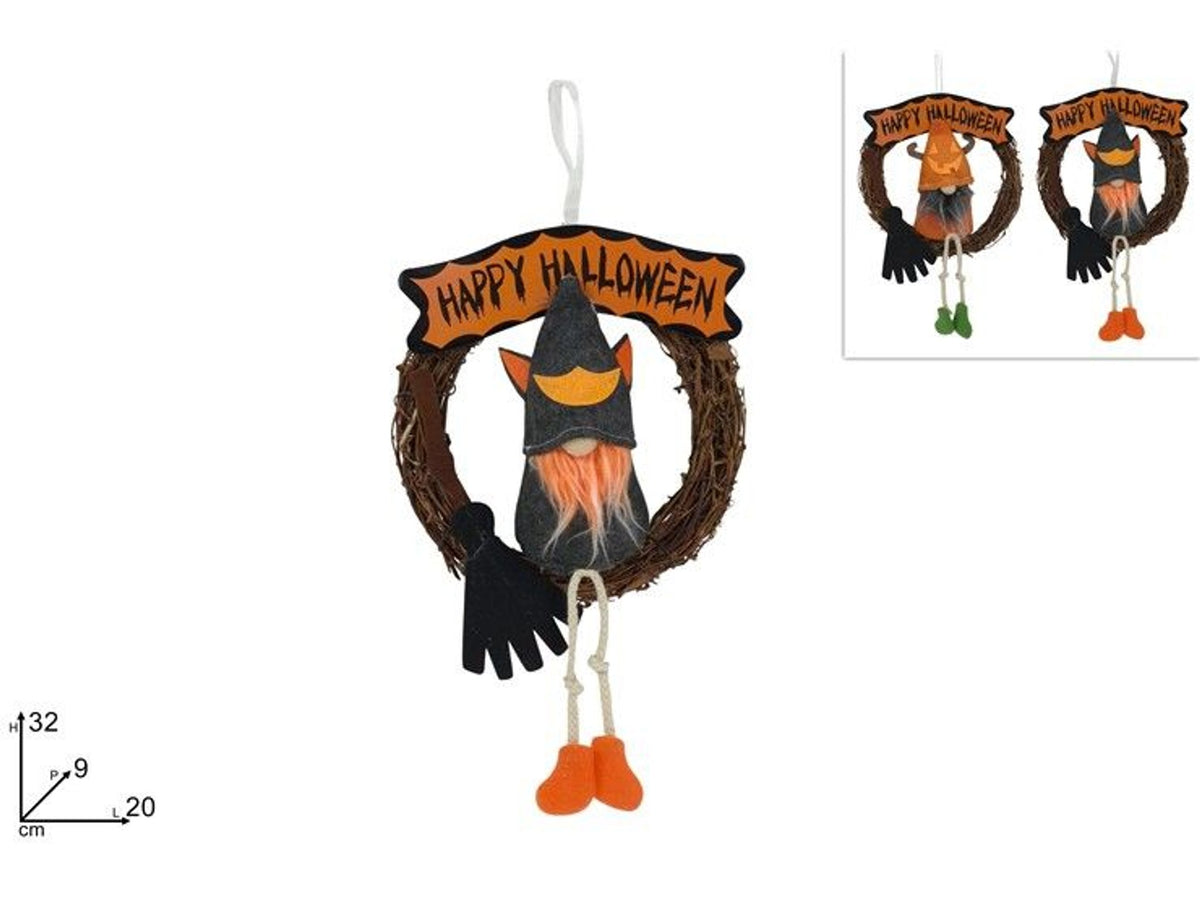 Decorazione Halloween tonda con gnomo, 32 cm