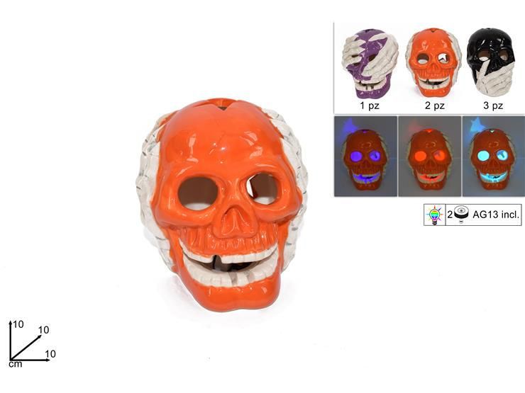 Teschio luminoso in ceramica Halloween, 10 cm