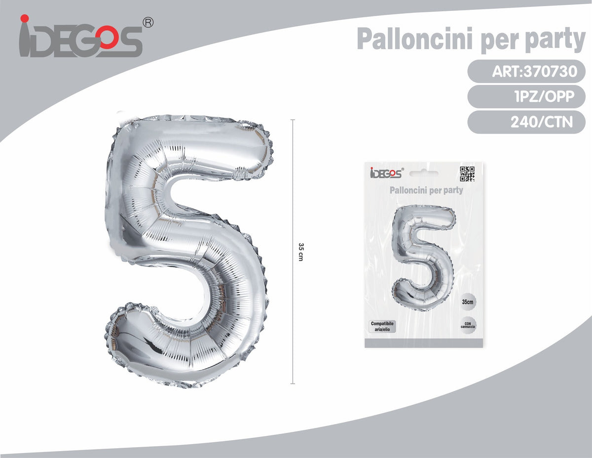 Palloncino Numero 5 Argento 35cm