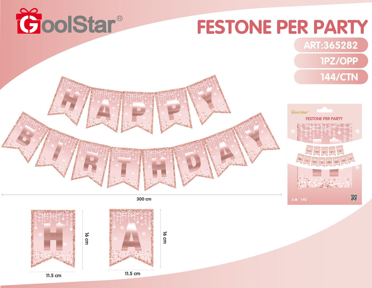 Festone per party, 18 anni oro rosa