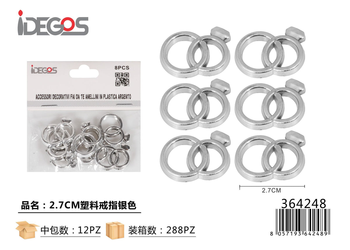 Anellino decorativo in plastica, argento, 2,7 cm