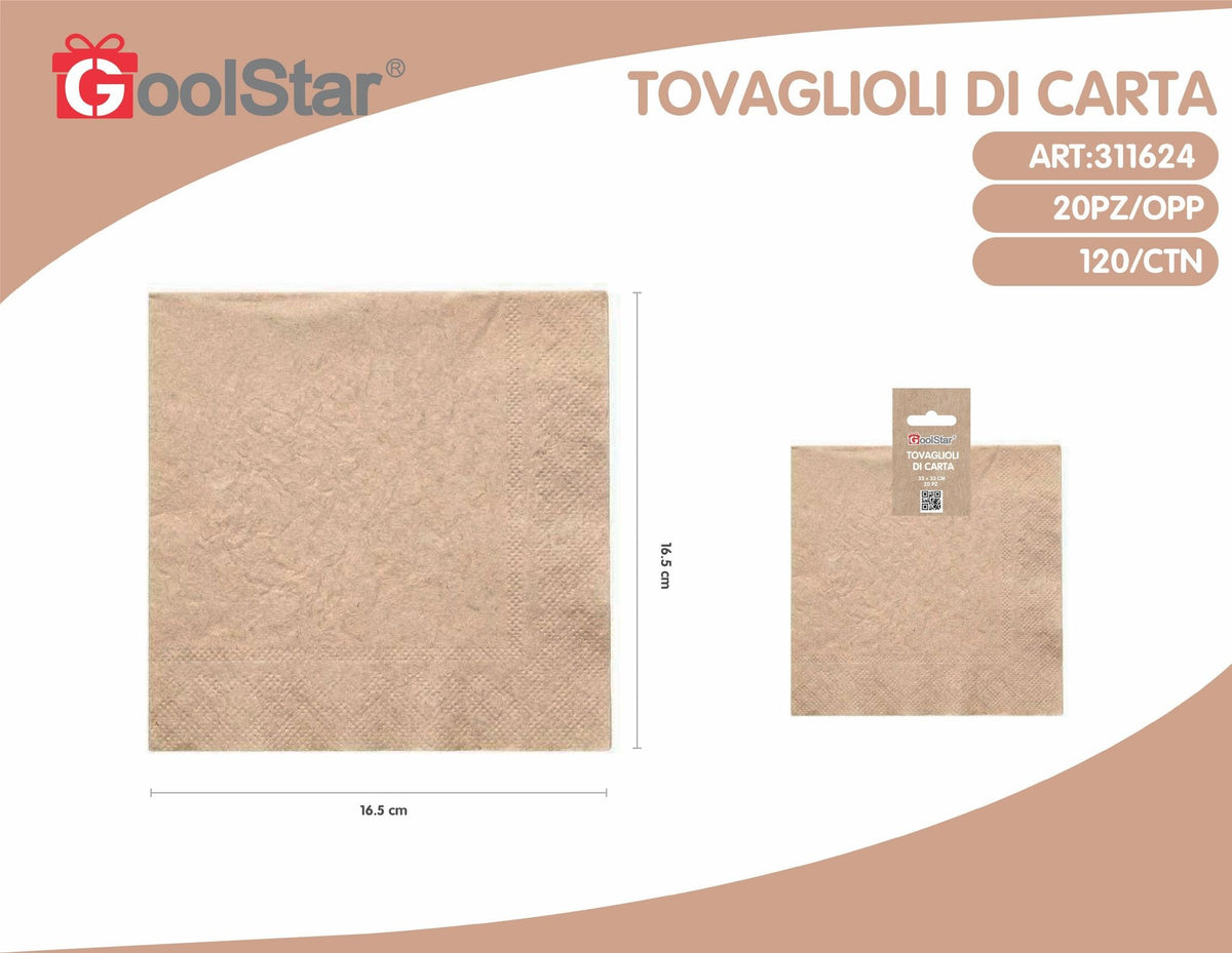 Tovaglioli in carta, colore kraft, 20 pezzi