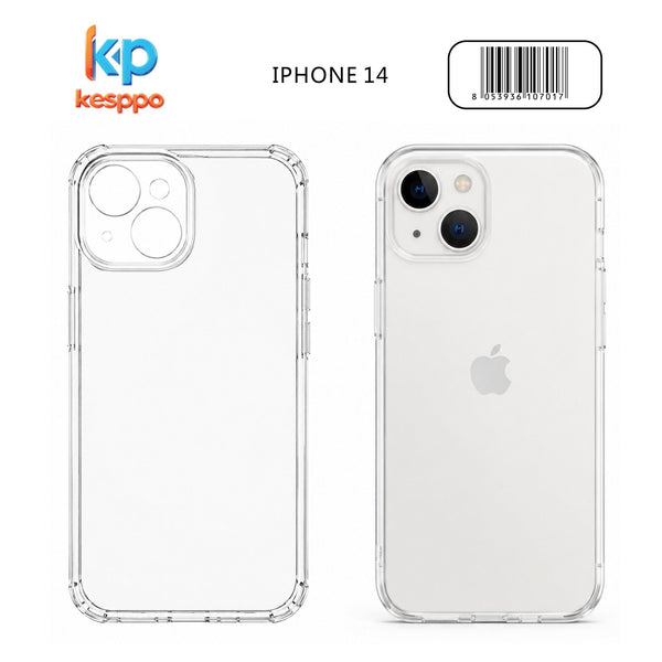 Custodia per iPhone 14 – trasparente, in silicone, con aperture sagomate