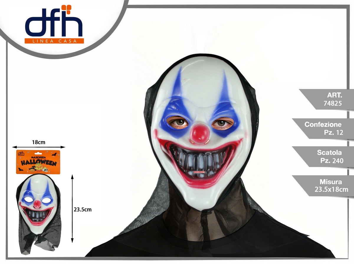 Maschera da clown con telo nero, 23,5 × 18 cm