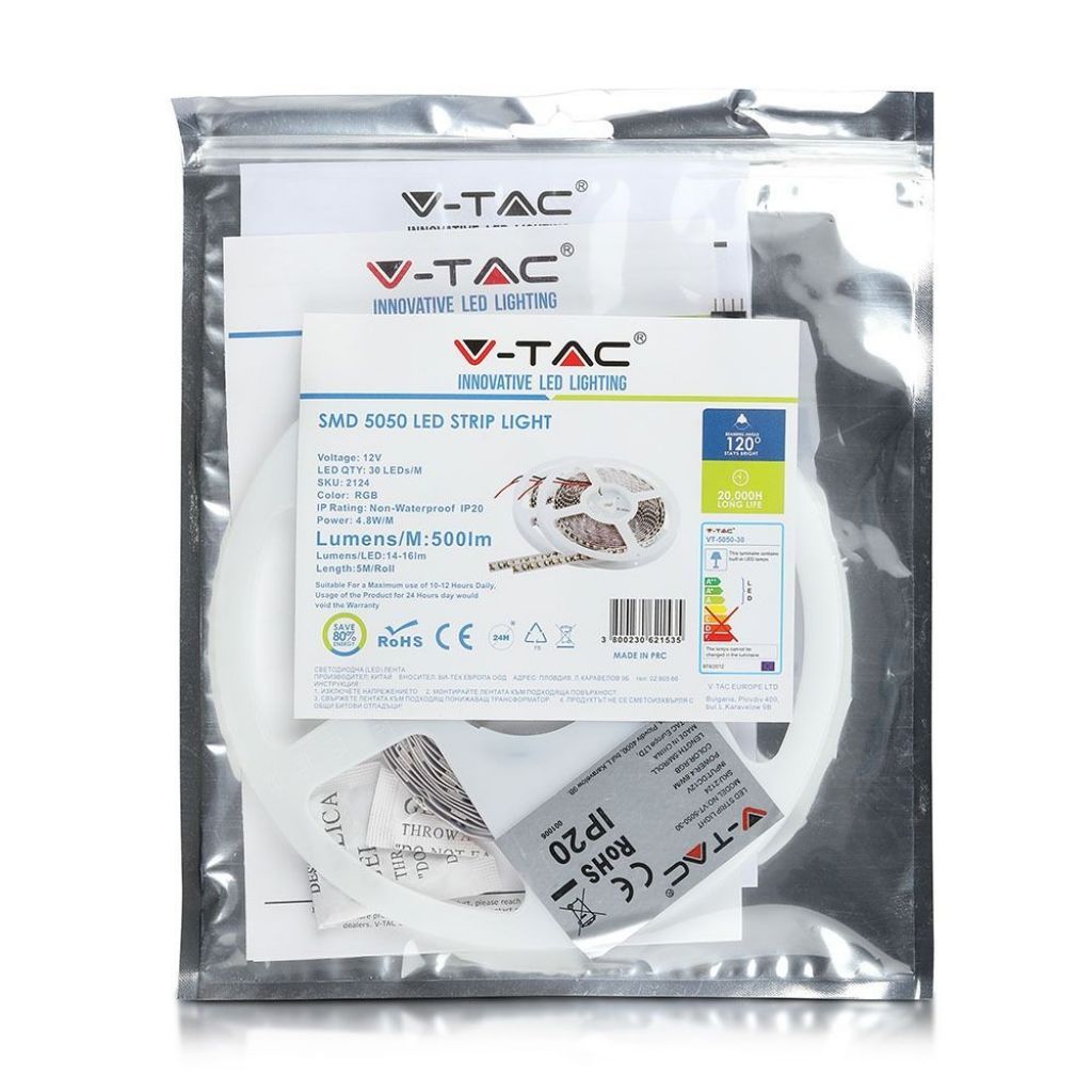 Striscia LED RGB V-TAC 12 V 4,8 W/m 5 m IP20