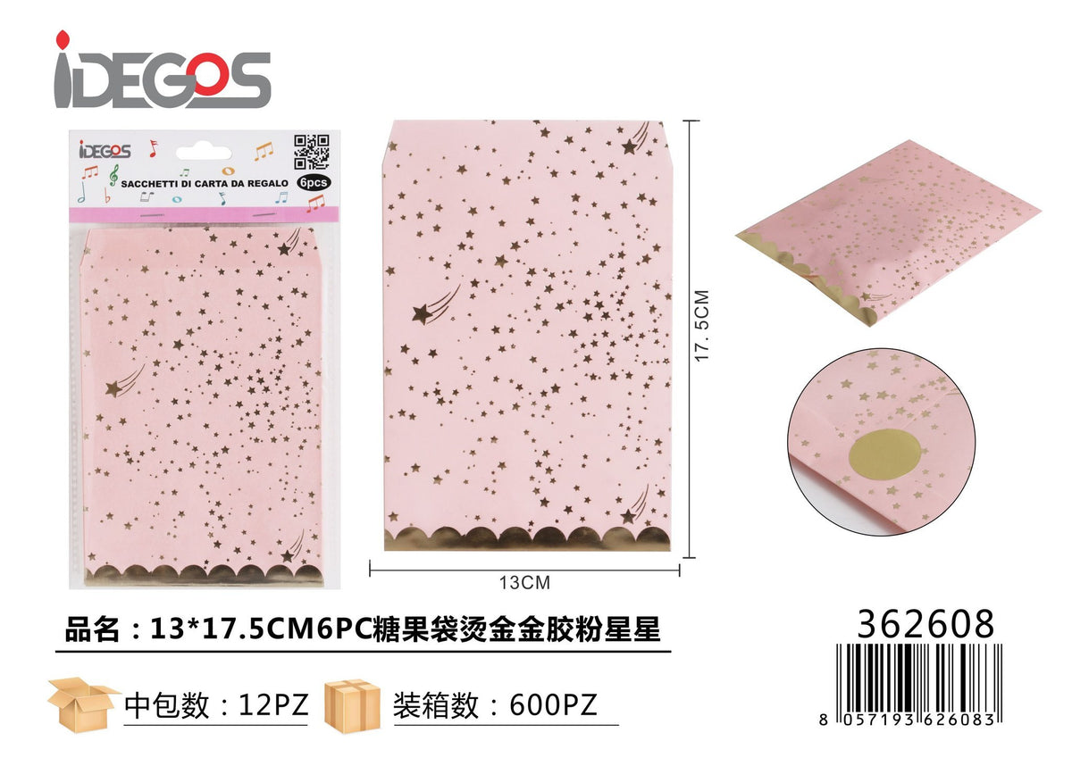 Sacchetti regalo adesivi decorati, 13 x 17,5 cm, 6 pezzi
