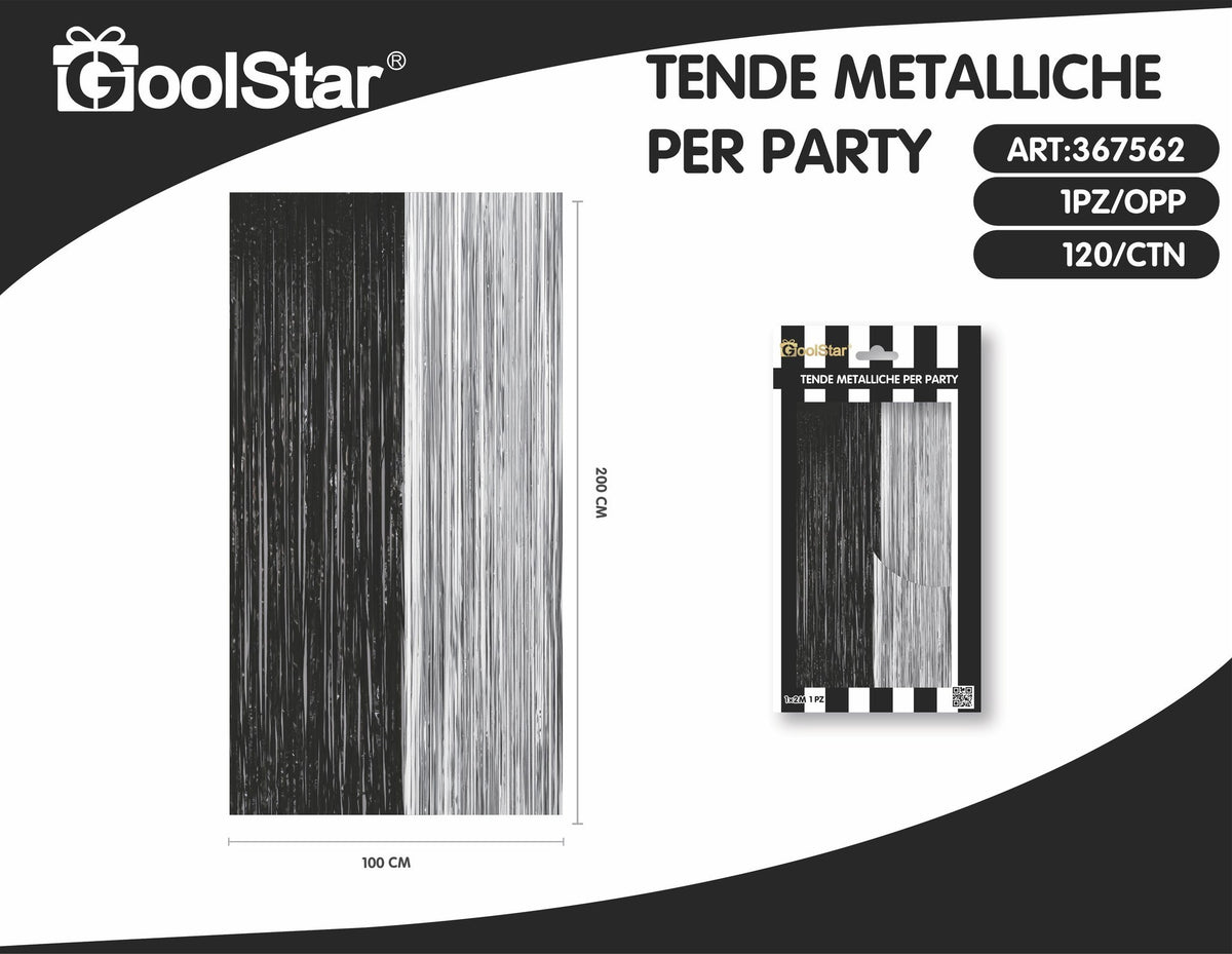Tenda decorativa a frange metallizzate, party nero argento