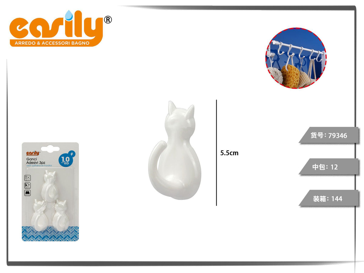Ganci adesivi bianchi a forma di gatto