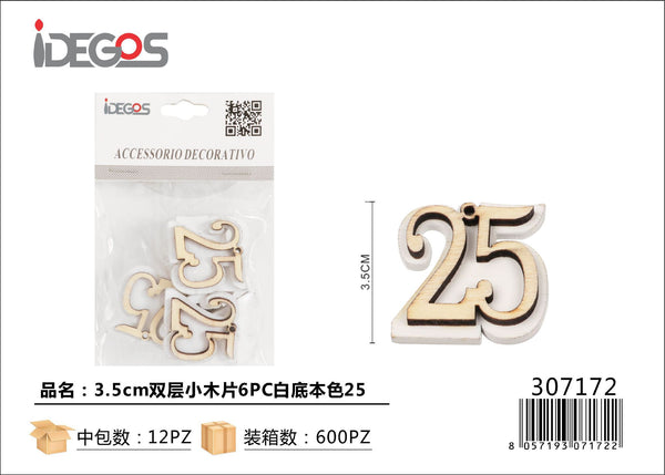 Set di 6 numeri decorativi in legno a due strati, 3,5 cm