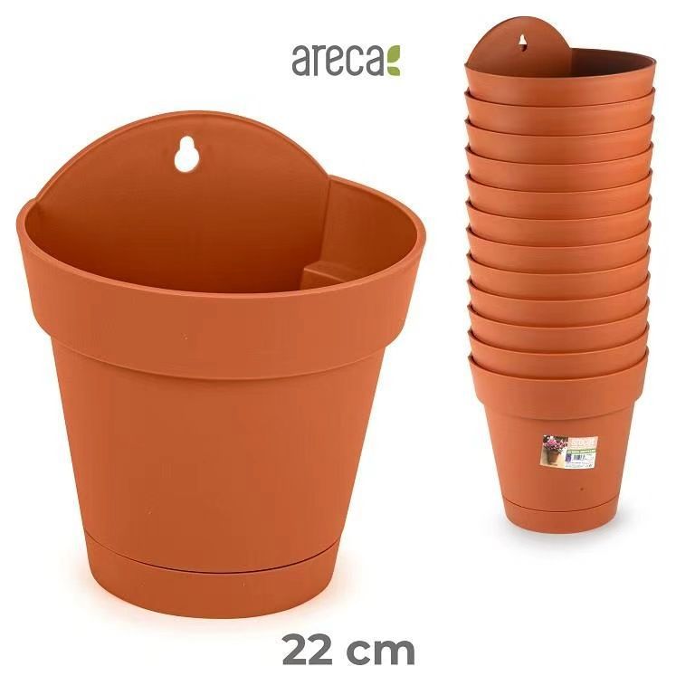 VASO+PIATTO DECO PARETE 22CM ARECA TERRACOTTA PLASTICA 18X22X25CM