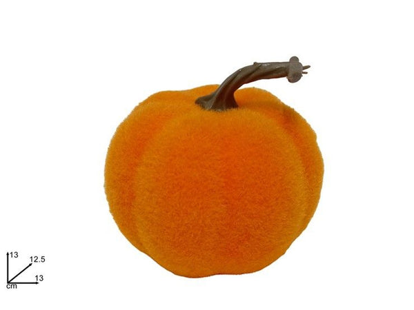 Zucca artificiale floccata in polistirolo, 13 cm
