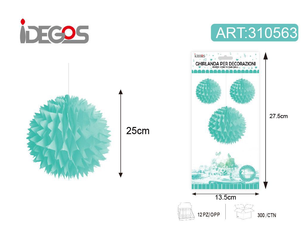 Decorazione in carta a nido d’ape, sfera a punte, Tiffany
