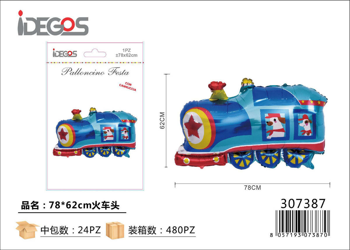 Palloncino foil Locomotiva blu, 78 x 62 cm