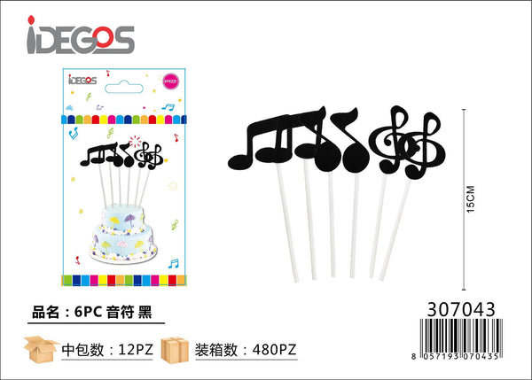 Cannucce decorative di carta con note musicali, 6 pezzi