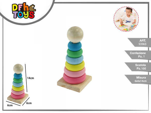 Torre impilabile in legno con anelli colorati, 14 cm
